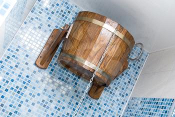 Royalty Free Photo of a Sauna With a Bucket