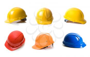Different color helmets set isolated on white background