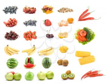 Set of fruits and vegetables isolated on white background

