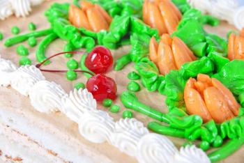 cream cake closeup with cherry