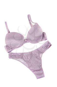 purple lingerie (bra and panties) isolated on white