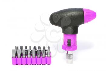Purple screwdriver set isolated on the white background