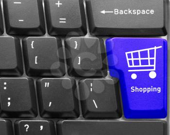 Close-up of Computer keyboard,  with blue Shopping key