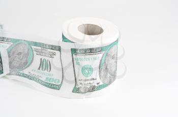 Money toilet paper on white with usd