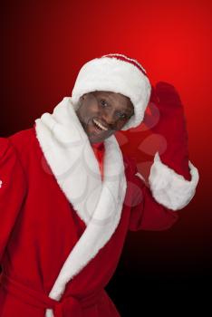 surprised black santa claus on a color background