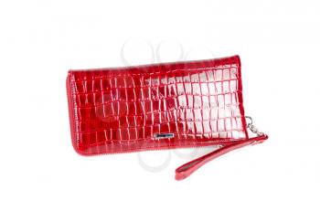Leather female red bag on a white