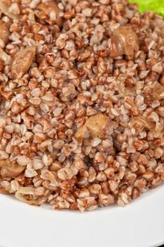 Russian traditional buckwheat with mushrooms and onion