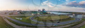 BARNAUL - JUNE, 28 Panoramic picture of road and cars driving, summer sunny day in June 28, 2017 in Barnaul , Siberia, Russia