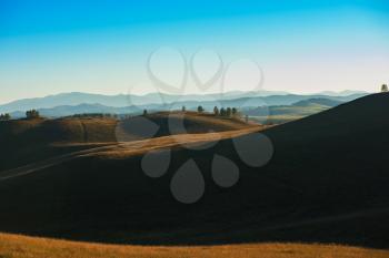 Beauty sunrise in the mountains in Altay, panoramic picture