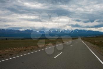 Empty route in Altai mountains on snowly peaks of North-Chui ridge of Altai mountains