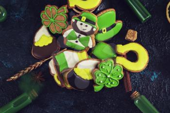 Gingerbread cookies with different cookie shape for St. Patrick's Day