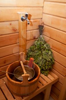 traditional sauna stuff -  birch whisk and a bucket