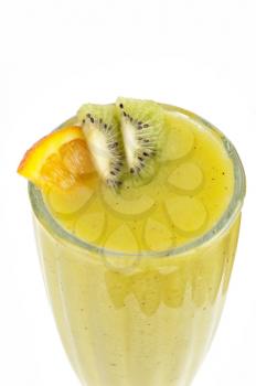 kiwi and passionfruit ice cocktail on a white