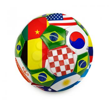 Soccer ball with brazilian flag isolated in white