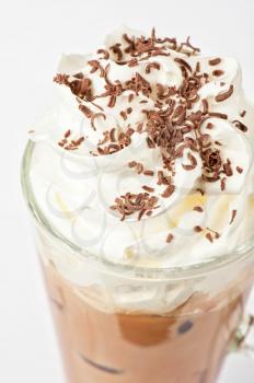 Coffee mocha with whipped cream and chocolate