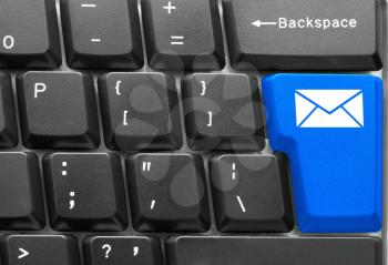Close-up of Computer keyboard,  with blue Mail key