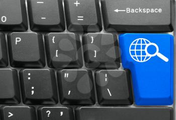 Close-up of Computer keyboard,  with blue Search key