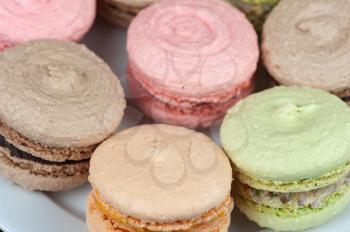 traditional french colorful macarons closeup