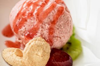Fruit strawberry ice cream in plate 