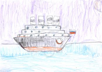 Kid's drawing - ship- made by child