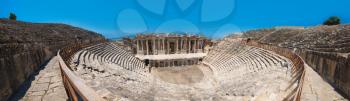 Pammukale, Turkey - July, 2015: photo of ancient theatre in the city Hierapolis, near modern turkey city Denizli