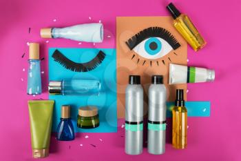 cosmetics set for make-up on bright background