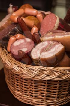 Variety of sausage products. close-up 