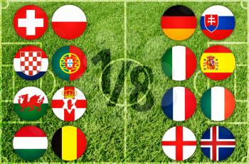 Euro country flags team icon on green grass background