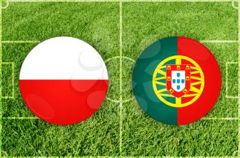 Poland vs Portugal icons at football field background