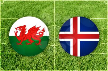 Wales vs Island icons at football field background