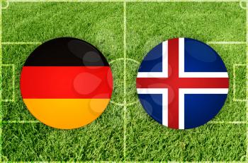 Germany vs Iceland icons at football field background