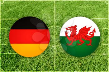 Germany vs Wales icons at football field background