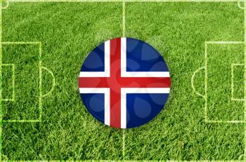 Iceland icons at football field background