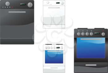 Royalty Free Clipart Image of Stoves and Dishwashers