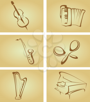 Royalty Free Clipart Image of a Set of Cards With Musical Instruments on Them