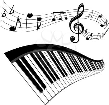 Royalty Free Clipart Image of a Keyboard and Staff Line