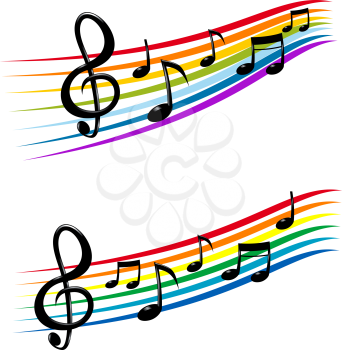 Royalty Free Clipart Image of Notes on Coloured Staff Lines
