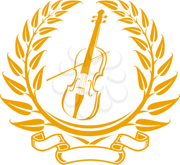 Royalty Free Clipart Image of a Violin in a Laurel Wreath