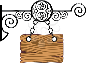 Royalty Free Clipart Image of a Wooden Sign Hanging By a Change