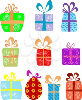 Holiday gifts set with ribbons in cartoon style