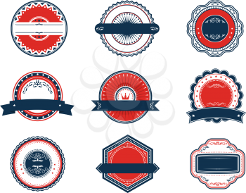 Retro blue and red labels set for sticker, tag, emblem or banner design