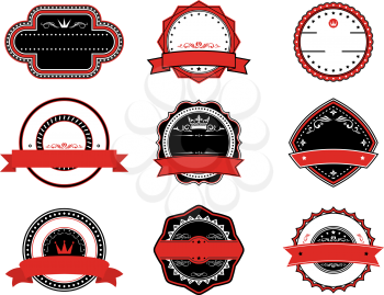 Retro quality labels in black and red colors fot tags, signs or emblems design