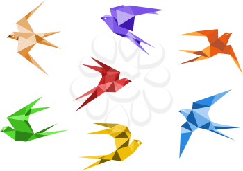 Swallows birds set in origami style isolated on white background