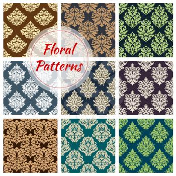 Seamless floral pattern set. Damask floral ornament of flower composition with victorian motif of ornate flower and leaf. Vintage background for wallpaper, textile of fabric accessory