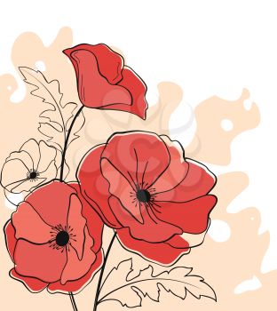 Red poppy flowers on abstract background for design