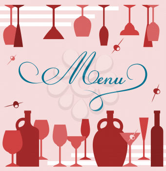 Wine glasses anf goblets on bar menu background