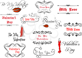 Calligraphic elements and headlines for Valentine's Day holiday design