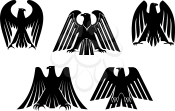 Silhouettes of black eagles for heraldry and tattoo design