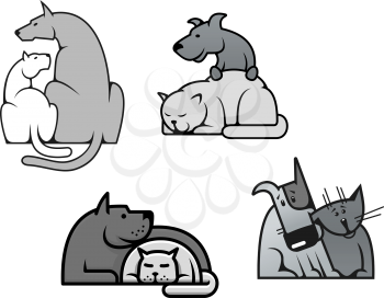 Pets friendship - dog and cat in cartoon mascot style
