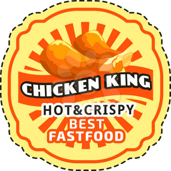 Fast food chicken nuggets, wings or legs grill icon for fastfood restaurant or cinema bistro cafe menu design template. Vector isolated sticker of hot and crispy BBQ chicken snacks
